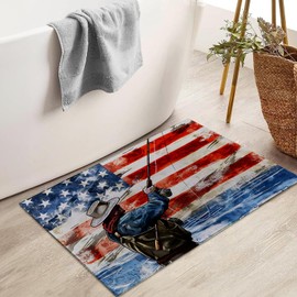 VANZEV Patriotic Fishing Indoor Door Mat for Entryway, 17x29.5 Inch, American Flag Fisherman Floor Doormat for Home Decor, Non-Slip Rug Mat for Living Room, Kitchen, Bedroom, Gifts for Fishing Lovers