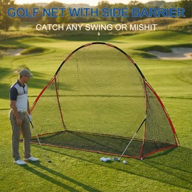 WishDirect Golf Net, 10 X 7 Ft Foldable Golf Practice Net with Side Barrier and Carrying Bag for Home Backyard Garage Practising Training Driving Chipping Swing