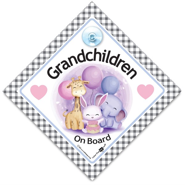 Grandchildren On Board Car Sign Cute Animals, Baby On Board