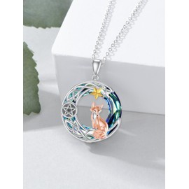 Dorunmo Fox Necklace 925 Sterling Silver Blue Crystal Moon Fox Pendant Necklace Jewelry Gifts for Women Mom Mothers Day