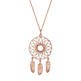 Glanzstücke München Women's Silver Necklace Feather Sterling Silver Rose Gold-Plated 70 cm - Silver Chain Rose Gold-Plated with Feather Pendant Necklace Dream Catcher Rose Gold Chain, Silver
