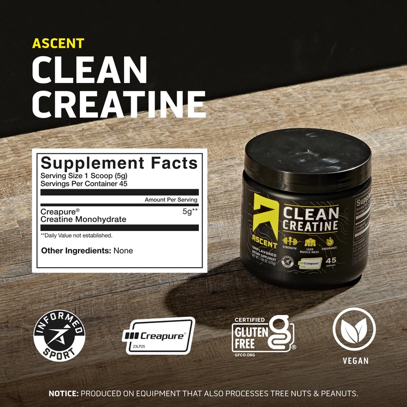 Ascent Clean Creatine Monohydrate Powder - 5G Per Serving, Creapure