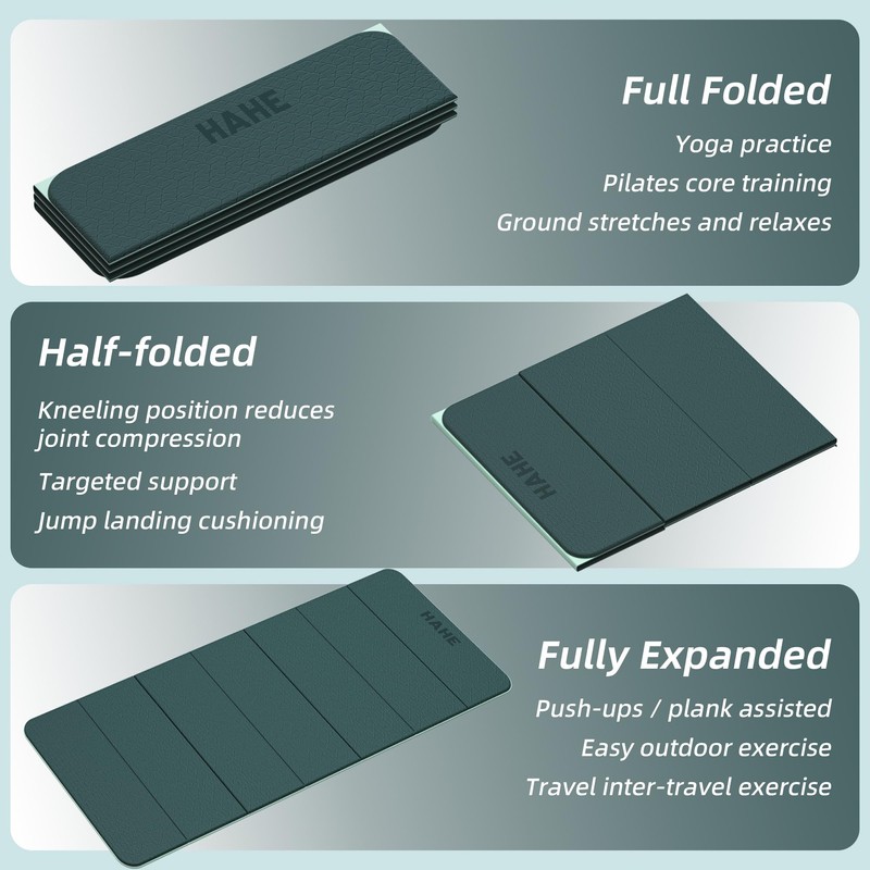 HAHE Foldable Yoga Exercise Mat, 74"Lx32"Wx1/3"Thick, TPE Workout Mat