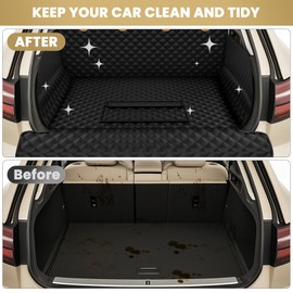 Waterproof SUV Cargo Liner for Dogs - Pu Leather Pet Car Seat Cover Protector with Bumper Flap, Non-Slip Backseat Mat for SUVs, Sedans, Vans Trunk | Easy Clean, Scratch Resistant (Black,Large)