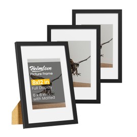 Heimlove 8x12 Picture Frames Set of 3 with Mat to Display 6x8 Picture,Plastic Black Photo Frame for Poster,Diploma,Certificate and Document with Gallery Wall Frame Set