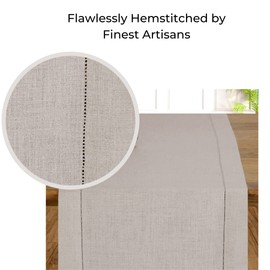 D'Moksha Natural Table Runner 14 x 108 Inch, 100% Pure Linen Hemstitch Table Runner 108 Inches Long, Perfect for Fall, Christmas, Thanksgiving, Wedding, Party, Easy Care Machine Washable