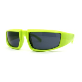 Trendy 90s Sport Style Wrap Around Mean Aggressive Plastic Sunglasses Green Black