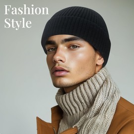 ANTI-REBOUNDUMBRE Fisherman Beanie for Men Women Cuff Wool Short Beanies Winter Warm Hat Orange