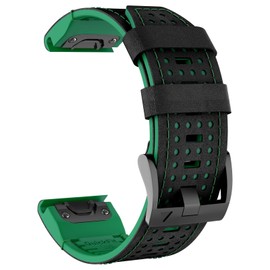 OVERSTEP Leather Strap Compatible with Fenix 8 51mm/Fenix 7X, QuickFit 26mm Replacement Band for Garmin Fenix 7X Pro/Fenix 6X/Fenix 5X/Fenix 3/Enduro/Descent Mk2/Mk2i Smartwatch(Black&Green)