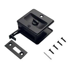 QCAA Solid Brass Sliding Door Pull Privacy Pocket Lock, Matte Black, Made in Taiwan, 1 Pack