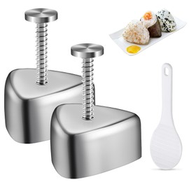 Nizirioo Pack of 2 Sushi Moulds, Sushi Maker, Onigiri Shape, Sushi Triangle Shape, Rice Balls Maker, Sushi Onigiri Mould, Stainless Steel Onigiri Rice Mould, DIY Tool with Rice Spoon for Onigiri