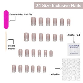 SWEKKE Medium Square French Tip White Flash Full Cover False Nails - 24Pcs with Glossy Glue