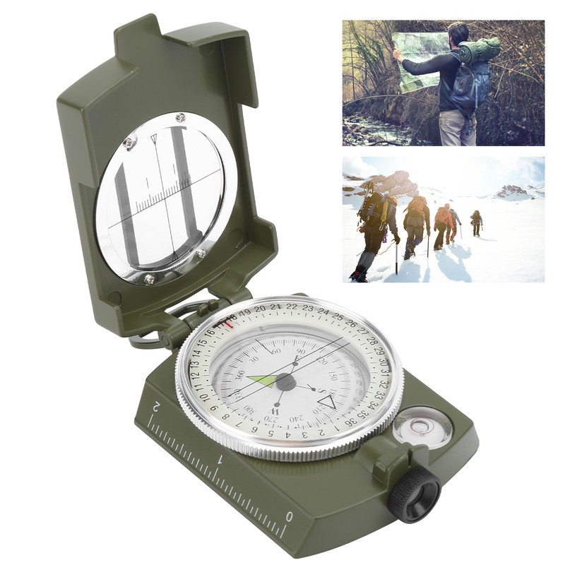 DC60‑2A Aluminium Alloy Foldable Multifunctional Luminous Compass Outdoor SuppliesArmy Green