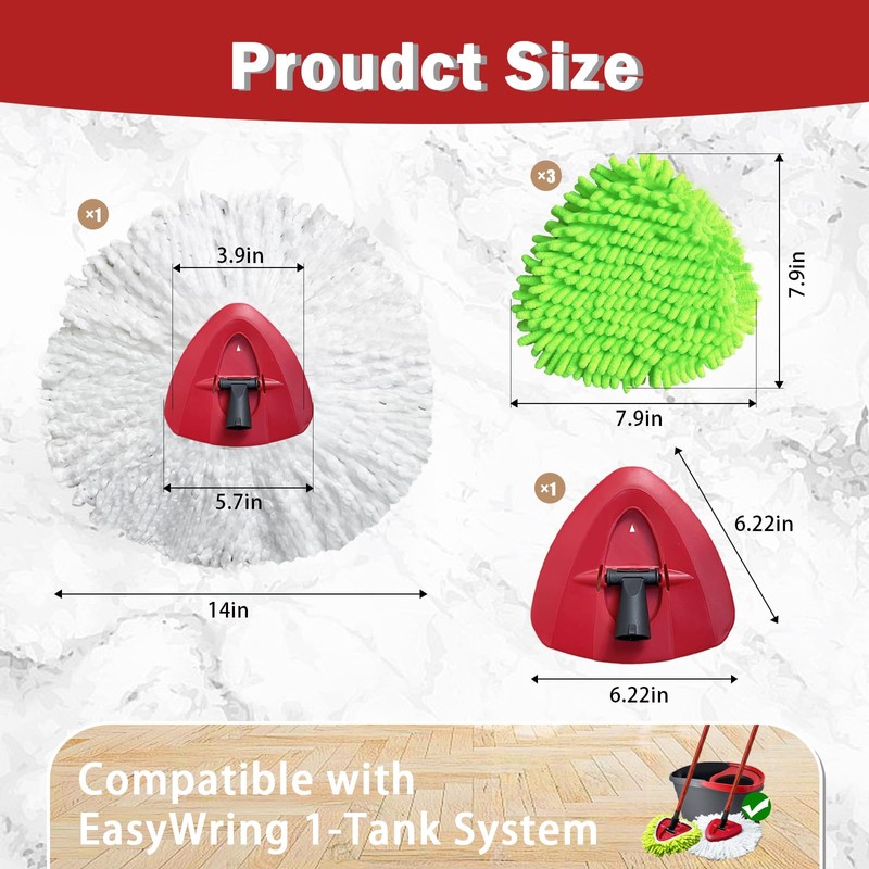 5PCS Spin Mop Replacement Head Compatible with Ocedar EasyWring 1-Tank