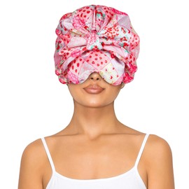 Sese Code Satin Bonnet with Eye Mask Adjustable Hair Bonnets for Sleeping Women Curly Hair Cap Azalea Pink