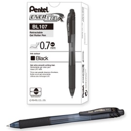 Pentel - Gel Pen, Retractable, .7mm, Med Point,Metal Tip, Black, Sold as 1 Dozen, PEN BL107A