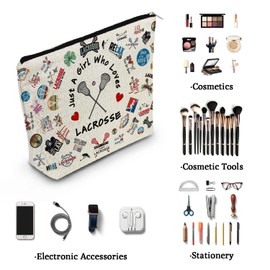 YULUENZE Lacrosse Gifts Large Capacity Lacrosse Makeup Bag Travel Toiletry Cosmetic Bag with Zipper Birthday Gifts for Women Lacrosse Lovers Fans Lacrosse Players
