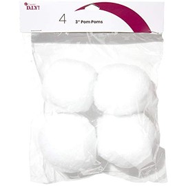 Cousin DIY White 3 inch Poms, 4 Pack