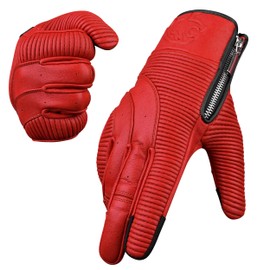 J.A.G. JAG Motorcycle Touchscreen Gloves - Red Leather Motorbike Gloves, Padded Powersports Racing Glove - Motorcycle Glove for Men