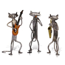 Tooarts A Playing Guitar Cat Metal Sculpture Iron Statue Handwork Handicrafts, 3 Funny Design