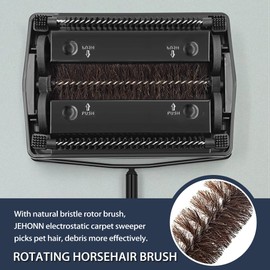 JEHONN Carpet Floor Sweeper Manual with Horsehair, Non Electric Quite Rug Roller Brush Push for Cleaning Pet Hair, Loose Debris, Lint (Black)
