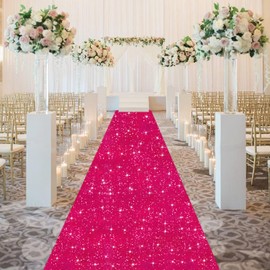 FOTSHARER Wedding Aisle Runner Rug 4x15FT Hot Pink Aisle Runner for Wedding Ceremony Sequin Carpet Runner for Party Glitter Wedding Carpet Aisle Runner Fuchsia Floor Runner for Baby Shower Prom Party