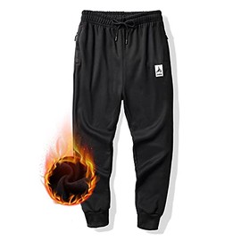 LAIWANG Men's Warm Lined Athletic Sweatpants Jogger Fleece Pants Winter Warm Track Pants (1# Black, L)