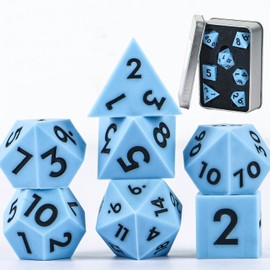 Silicone DND Dice Set DND 7 PCS Silicone DND Dice with Transparent Display Iron Box Faceted Black Numbers DND Dice for Dungeons and Dragons Role Playing Games and Tabletop Game(Blue Black)
