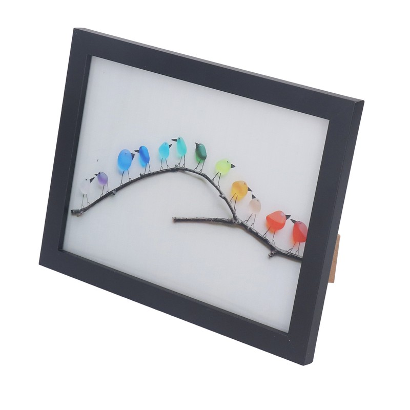 Sea Glass Birds Photo Frame 12 Birds Unique Wooden Frame
