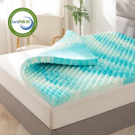 Elegant Comfort 3 Inch Mattress Topper - Gel Infused Memory Foam - Assist with Airflow - Pressure Points Support - Mattress Pad and Bed Topper - Blue Swirl, Queen Size