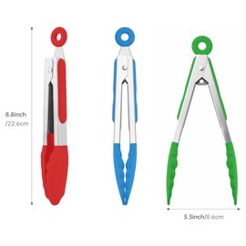 7-Inch Silicone Tongs Pack of 3, Small Tongs with Silicone Tips for Cooking, Barbecue, Buffet Serving (7", RGB)