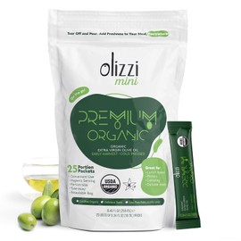 Olive Oil Packets - Olizzi Premium Organic Extra Virgin, New Harvest, Award Winning, Early Harvest, Cold Pressed, USDA Organic Certified, Single Serve, Mini, Salad Dressing To Go, Individual, Travel Size, 25 Single Use Packs (0.34 Fl Oz / Unit)