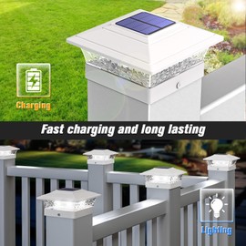Solar Post Cap Lights Outdoor 12pack, Waterproof Fence Post Lights with 16 Ultra Bright LEDs Fit 4x4/5x5/6x6 Wood/Vinyl Posts, White Deck Post Lights with Warm/Cool White for Garden Patio Porch Yard