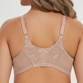 MELENECA Women's Front Closure Plus Size Racerback Stretch Lace Underwire Bra Beige 40DD
