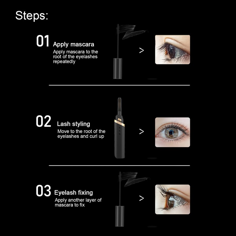 Black Electric Eyelash Curler LongLasting Heated Curler USB Charge Eyelash