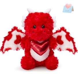 Mother's Day Dragon Stuffed Animal,Soft Cuddly Red Dinosaur Plush with Heart,Adorable Flying Dragon Plush Toys Kids Girls Boys Mother Girlfriend Gift (10 Inch)