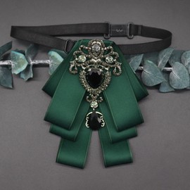 GHTIYLP Mens Bow Tie Pre Tied Satin Ribbon Rhinestone Bowtie for Men (Green)