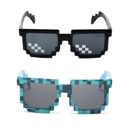 JINTOU 2 pcs Thug Life Sunglasses Mosaic Pixel Sunglasses Adult Kids Party Favors（Blue,Black）