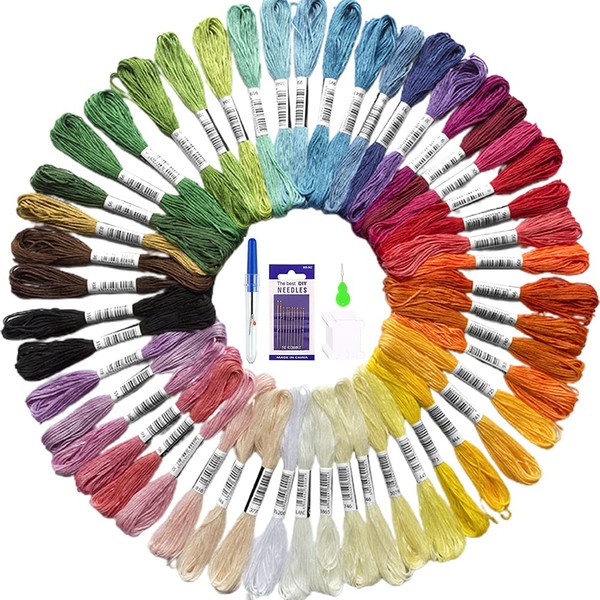 Newaner Embroidery Thread Set - 50 Colours for Embroidery Yourself - 6 Strands per Yarn, 8 m Long - Cotton Thread for Embroidery Pictures, Bracelets, Crafts (50 Colours)