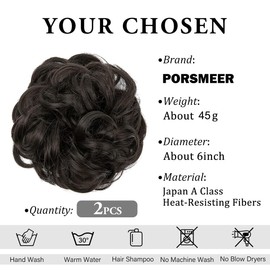 PORSMEER 2 Pieces Hairpiece with Elastic Band, Large Bun Hairpiece, Black, Curly Hair Scrunchie with Hair, Updo Hairstyles, Messy Bun Scrunchies, Hairpieces for Women, Girls, Ponytail