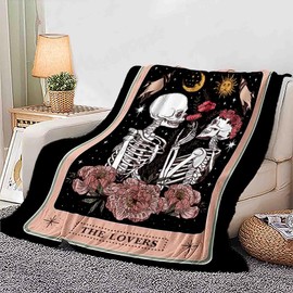 Manta de flores de calavera para adultos, mujeres y hombres, manta de tarot, manta de franela súper suave, silla, sofá cama, manta de calavera