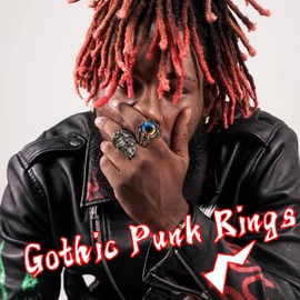 GIFIKOI 24 Pcs Vintage Punk Rings Set Gothic Biker Adjustable Rings Skeleton Skull Ring Feather Snake Drgon Lion Wolf Tiger Head Ring