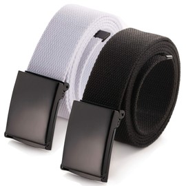 Cut To Fit Canvas Web Belt Size Up to 52inch with Flip-Top Solid Black Military Buckle (2 Pack Black/Natural)(Size: Cut to One size)