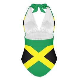 Sprowallow Jamaica Flag Bathing Suits for Women One Piece Tummy Control V-Neck Leaky Back High Cut Vintage Swimsuit Patriotic Creative Swimwear