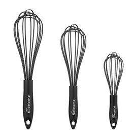 NileHome Upgrade Silicone Whisk Set 8" 10" 12" Kitchen Whisk Kitchen Wisk Wire Whisks for Cooking, Whisking, Blending, Beating, Stirring-Black