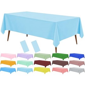 RCFFDL Baby Blue Plastic Tablecloth (2 Pack), 54 x 108 inch Dining Table Cover for Rectangle Table, Light Blue Disposable Tablecloths for Decor Parties, Birthday, Bridal Shower, Wedding