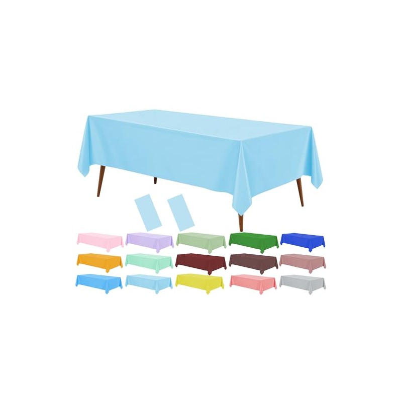 RCFFDL Baby Blue Plastic Tablecloth (2 Pack), 54 x 108