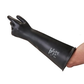 Ansell AlphaTec 87-104 Chemical Resistant Gloves in Latex with Long Cuff (43cm/17in), Heavy Duty Protection against Acids and Solvents, Reusable Rubber Latex Gloves, Black, Size XL (1 Pair)