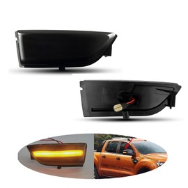 Sequential LED Turn Signal Side Mirror Lights Smoked Lens Fit 2012-2019 Ford Ranger T6 Raptor Wildtrak ，2019-2023 Ford Ranger Lariat ， 2015-2019 Everest U375 UA, (Smoked Lens T6)