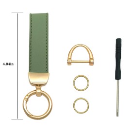 Vruwcey Microfiber Leather Car Keychain Key Fob Key Chain Holder with Anti-Lost D Ring and 2 Key Rings for Women and Men (Green)